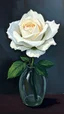 Placeholder: color painting of a white one Rose in the vase, use hard brush like Van Gogh style dark background