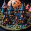 Placeholder: Detailed creepy cozy village made of modeling clay, fairy tale, people, stars and planets, naïve, Tim Burton, strong texture, extreme detail, Max Ernst, decal, rich moody colors, sparkles, bokeh