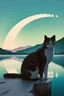 Placeholder: A cat near a lake looking at the moon