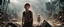 Placeholder: cinematic lighting, dramatic angle, a film still from a modern version of Lord of the Flies, performed by a boy, in a post-apocalyptic world