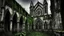 Placeholder: A hauntingly beautiful scene of a gothic cathedral in ruins, with ivy creeping through the crumbling walls. The stonework is worn and weathered, a testament to the passage of time. The sky is overcast, casting a somber and melancholic atmosphere. Gothic-style windows are partially obscured by the dark, poisonous ivy, which adds an element of mystery and eeriness. The overall ambiance evokes feelings of nostalgia, solitude, and a connection to the past.