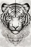 Placeholder: Create a captivating modern 2d black and blue ink tattoo design for print , prestigious Divine tiger on a magic cloud using the elegant influences of japan art style, for print, dynamic elements from fashion and design, and bold Japanese contemporary art aesthetics, framing centered in the center, distanced from the edges of the paper perimeter, perfect anatomy, bauhaus, Divine Proportion,