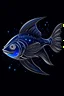 Placeholder: A sleek, silver fish with a single, neon fin, cruising through a starry night sky. Style: Art Deco, Mood: Mysterious and Glamorous, Lighting: Deep blue with neon highlights, T-shirt design graphic, vector, contour, white background.