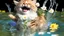 Placeholder: laughing cat in water with little flower