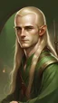 Placeholder: Portrait of Legolas: The son of Thranduil, king of the Mirkwood elves. He is described as having blond hair, fair skin, and bright eyes. He usually wears a green tunic, brown leggings, and a quiver of arrows