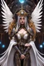 Placeholder: Fullbody of Steampunk armor, burka,beautiful angel wings, angry,malicious, goddess, warrior girl, crystal, broken glass, jewelry, ornements, half opened mouth, starcraft, magical orbe, cat eyes,white face,scifi, technology, photography