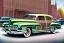 Placeholder: a true-to-life 1949 Pontiac Streamliner Six Sedan Delivery, centered, intricate, extreme detailed, photorealism, center view, city background, pivot on pontiac, pen and color marker painting by cheryl kelley