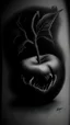 Placeholder: pencil drawing of poison apple. Spooky, scary, halloween, realistic, black paper