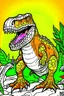 Placeholder: create a coloring page: Illustrate a T-Rex puffing out its chest and spreading its arms to make itself appear larger and more intimidating to intruders. T-Rex with bold colors to enhance its size. ink drawing clipart, simple line illustrations, colored