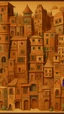 Placeholder: A brown city with blocky buildings designed in African masks painted by Paul Ranson