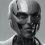 Placeholder: desaturated portrait of a man robot facing camera 3d rendering