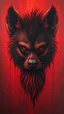 Placeholder: Bosch style painting , A shadow of a spirit inside a bloody red hyena haired with beard head with eyes open wide details on red bloody background