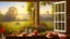 Placeholder: in a romantic artistic style, a view of an australian sunny peaceful landscape outside kitchen window