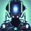 Placeholder: A beautiful portrait of a cyborg crow wite neon color scheme, high key lighting, volumetric light high details psychedelic background