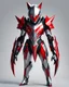 Placeholder: (((Full body and legs))). Digital illustration of futuristic character with armor, dynamic. Elegant metallic suit adorned with sharp angular lines, silver colors, black details, red stripe on the chest. Helmet with pointed cat design, cat ears, bright red cat eyes, exuding menacing presence. Stylized, abstract artwork, sketch-like quality, vibrant colors emphasize intricate details of the armor