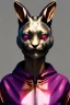 Placeholder: Medium Close Up Portrait, Front image. cyberpunk, rabbit mask, Asian woman, pink hair. latex tracksuit. Red, black, gold, color. Nike style. Color background, photo studio. Avatar image, highly detailed, concept art, smooth, unreal engine 5, god rays, ray tracing, RTX, lumen lighting, ultra detail, volumetric lighting, 3d, finely drawn, high definition, high resolution.