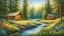 Placeholder: Craft an image of a serene, verdant forest bathed in soft, golden sunlight. Show a tranquil stream winding through the trees, reflecting the clear blue sky above. Birds soar overhead, and colorful wildflowers carpet the forest floor. In the distance, a cozy cabin nestled among the trees exudes warmth and safety. Let the image evoke feelings of peace, harmony, and the beauty of nature, offering viewers a comforting refuge in a chaotic world.