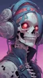 Placeholder: a close up of a person with a skull on their head, blue and black colors, anime skull portrait man, scary detailed art in color, hiroyuki-mitsume takahashi, nychos art aesthetic, half man half skeleton, anime cyberpunk art, colored manga art, rossdraws pastel vibrant, hot colors. insanely detailed, beautiful anime portrait, stunning anime face portrait, scary art in color
