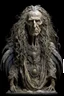 Placeholder: sculpture of handsome old man with long curly hair and an eagle wings in his back, half the f his body , front view . decayed and rotting with grotesque proportions and imagery. abstract grotesqueries, detailed texture, surreal horror, biomechanical design, by hr giger and beksinski