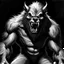 Placeholder: A black and white drawing, a werewolf