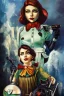 Placeholder: Full body portrait, painting, medium shot lady style of BioShock