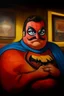 Placeholder: Fat spiderman burguese mustache at the casino oil canvas.