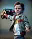 Placeholder: Marty mcfly toddler, full body, delorean, dramatic lighting, hyper realistic