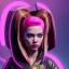 Placeholder: Pretty cyber woman, pink hair, sci-fi, rounded face, black, gold, brown, geisha style, symmetric plane, neon style, a lot of led lights, fog, rain, leather coat, vibrant color, highly detailed, art stations, concept art, smooth, unreal engine 5, god rays, ray tracing, RTX, lumen lighting, ultra detail, volumetric lighting, 3d, finely drawn, high definition, high resolution.