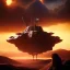 Placeholder: volumetric dramatic desert Battle scene with futuristic hovering military armored Hovercraft painted by chris foss, floating, 4k, 8k, Minutiae, highly detailed, gun Turret, antennae, pennant, hovering, stripes, sunset, [duststorm, nimbus clouds]