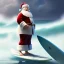 Placeholder: Santa standing of surfboard surfing a big wave, empty hands, beach, character design by cory loftis, fenghua zhong, ryohei hase, ismail inceoglu and ruan jia. unreal engine 5, artistic lighting, highly detailed, photorealistic, fantasy