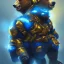 Placeholder: An angry bear warrior in blue and gold armor, background of Inka jungle, high detail, smooth, realistic, digital illustration, Artstation, artgerm,