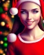 Placeholder: girl in Santa dress, close up portrait, Christmas, smiling