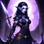 Placeholder: drow elf woman, spellsword, dark hair, purple skin, digital art, dark fantasy