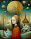 Placeholder: Richly textured Hieronymus Bosch, Catrin Welz-Stein, William Turner, Zdzisław Beksiński, Jacek Yerka oil on canvas zentangle line art style mix, surreal frosted fantasyland winter oceanscape, hoarfrost on trees, high grasses, snow and cottages, withered flowers, pale sunrise; paint splatter, beautiful vibrant colors, reflections, SK, flying seagulls, dramatic clouds, snowfall.
