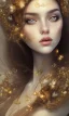 Placeholder: Portrait of beautiful women, correct facial symmetry, golden crown, dark brown hair, dark background, white flowers around, loish, painting, 8k, colorful, brush strokes,