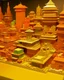 Placeholder: An orange colored pixelated mechanical town designed in ancient Egyptian architectures and sculptures painted by Frank Lloyd Wright