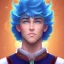 Placeholder: magnifique beau sexy homme souriant des cheveux bleus ,yeux bleus,avec vetement couronne cosmique