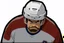 Placeholder: calvin angry pouting with head down wearing a hockey helmet, line art cartoon