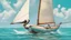 Placeholder: A small, brightly colored sailboat with a billowing white sail cuts through a turquoise ocean. The wind fills the sail, causing the boat to lean slightly. In the distance, fluffy white clouds drift across a clear blue sky. One majestic brown pelican with a large pouch full of water flies gracefully above the boat. The image evokes a sense of calm adventure, the refreshing scent of the ocean breeze, and the abundant wildlife. The style is as if a 5 year old did it with paint.