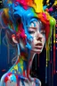 Placeholder: 3D digital painting, surreal paint pour hair, Paint dripping on her face by addie digi, 8k, little kids indonesia, liquid mercury, ralph steadman, pino daeni, very cute, abstract, steampunk, sensual, whimsical, colorful, opp art for a fashion magazine, 4k, background twisted paint in a stunning way, hypnotic feeling, trending on artstation, sleek porcelain head, pristine skin, line sleek, make up, style igor morski" extremely detailed 8k 4k hyperrealistic 4K 3D crisp quality