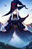 Placeholder: girl, masterpiece, best quality, cinematic lighting, detailed outfit, vibrant colors, perfect eyes, long hair, white hair, red eyes, witch outfit, smile, angry, landscape,