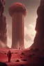 Placeholder: Mysterious huge ancient Rocky pillar with scifi gate attached with a astronaut (red suit) standing near the gate, destroyed, foggy condition wide-angle, cinematic lighting, perfect golden ratio composition detailed ground environment, haze, ultra-detailed, film photography, light leaks, Larry Bud Melman, trending on artstation, sharp focus, studio photo, intricate details, highly detailed, by greg rutkowski