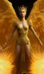 Placeholder: Angel with big wings and golden crown floating above the ground in the dark, forestSorrow