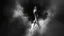 Placeholder: surreal vibe, grayscale, black and white, a caracter dissolving into shadows and fog, body torn into shards of light and darkness. A haunting, dreamlike composition that captures isolation, inner demons, struggle of anxiety. surreal, fog, shadows, atmospheric