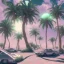 Placeholder: 1980's aesthetic vaporwave wavy palm trees with spheres and ufo