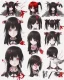 Placeholder: Detailed cute anime assassin girl, blood read hair buns, blood red bangs, black latex bodysuit, intricate details, full body portrait, keep head in frame, slight smile, black Japanese motif, concept art, highly detailed, digital painting, concept art, sharp focus, illustration, art by Yoji Shinkawa, WLOP and greg rutkowski and alphonse mucha and artgerm and yanjun Chen and Junji ito and Makoto Shinkai, HDR, octane render