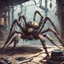 Placeholder: A mechanical spider resting as it gets maintenance, in card art style