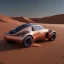 Placeholder: 3d rendering. futuristic car. Buried in desert sand. Lost in Time