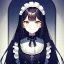 Placeholder: portrait anime maid, long hair, hyper detailed, intricately detailed, looking at viewer, arms behind back pose, gothic, skulls, ambiguous lines image, flat dimensional style, flat lines, rough drawing --ar 2:3
