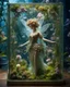 Placeholder: The miniatur beautiful fairy girl in glass box is an abstract concept that refers to a world made entirely of flowers or plants, often in a fantasy or mythical setting. The flower planet in this image appears to be a baroque world, with ornate spiral patterns and intricate designs.